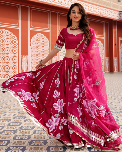 Magenta Pink Handpainted Lehenga Set