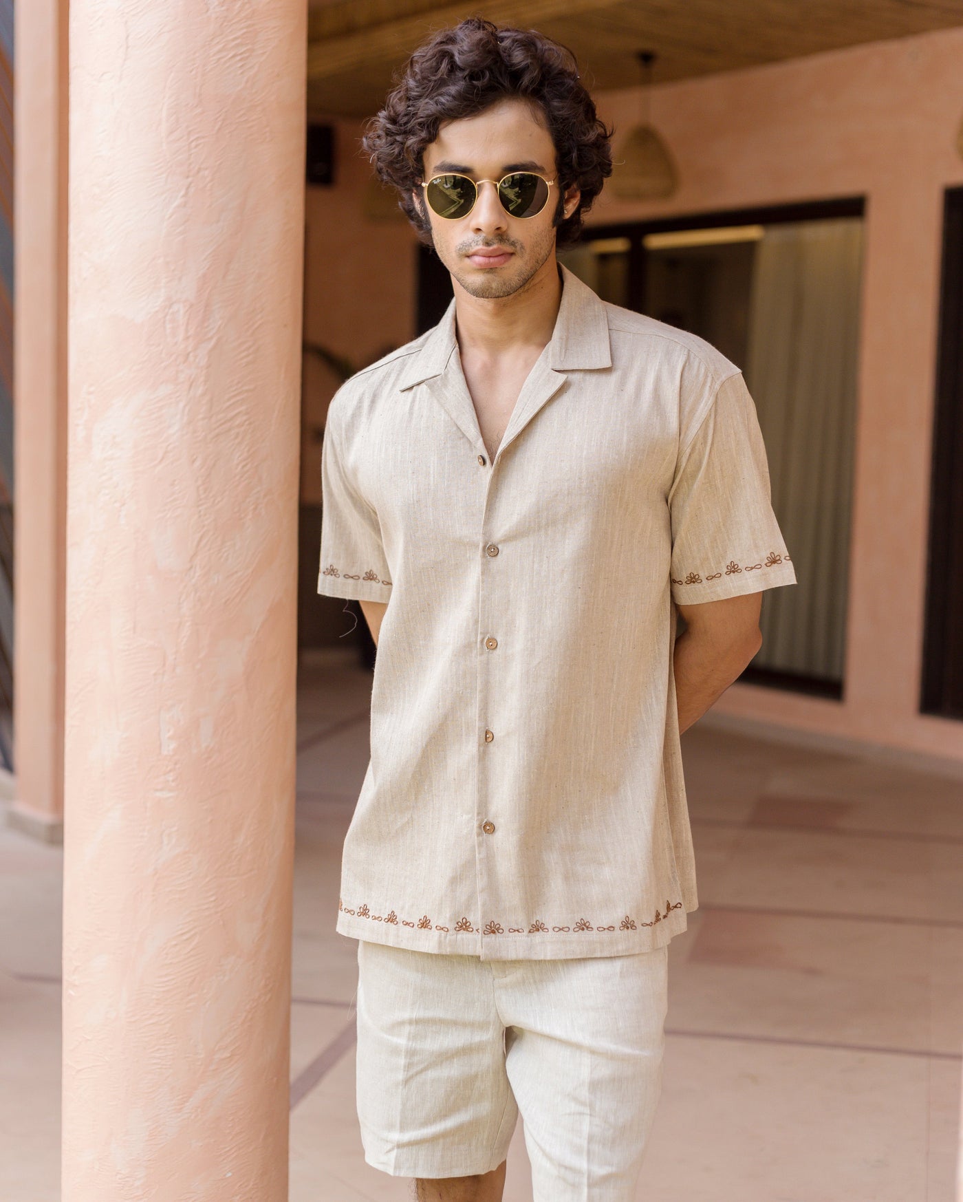 Reed Brown Embroidered Cotton Shirt