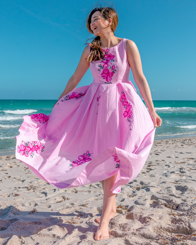 Pink Costa Handpainted Cotton Dress