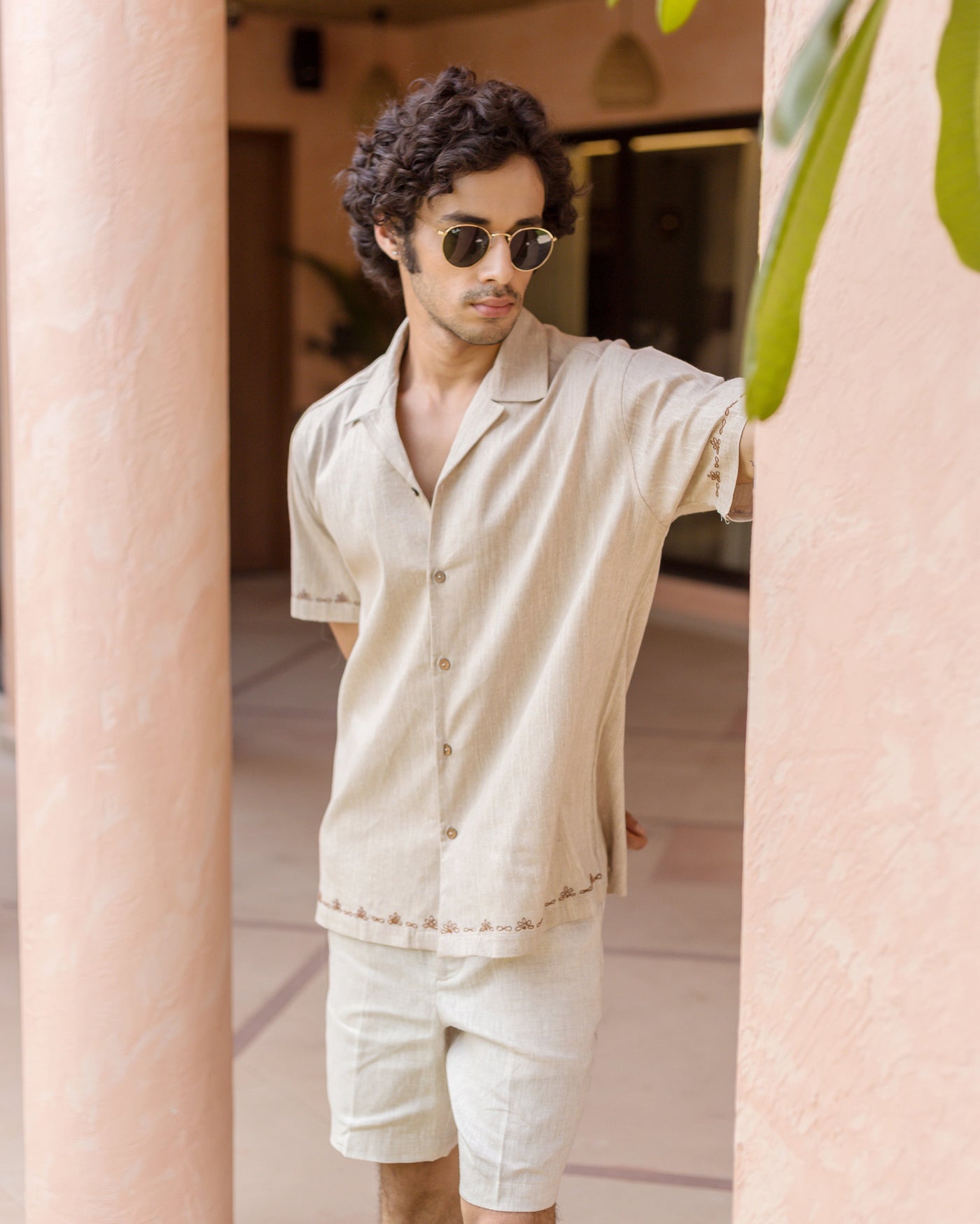Reed Brown Embroidered Cotton Shirt