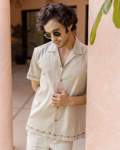 Reed Brown Embroidered Cotton Shirt