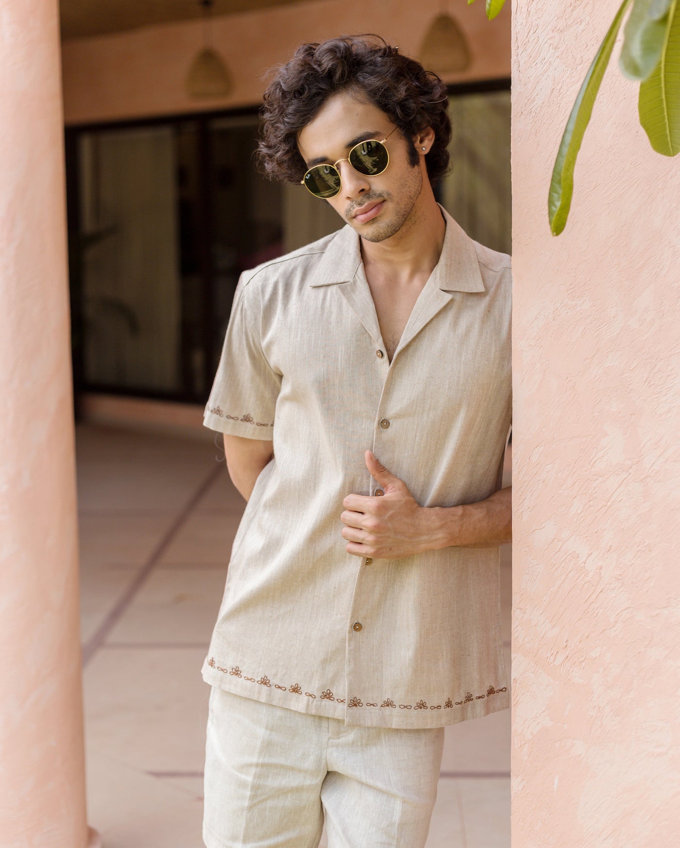 Reed Brown Embroidered Cotton Shirt
