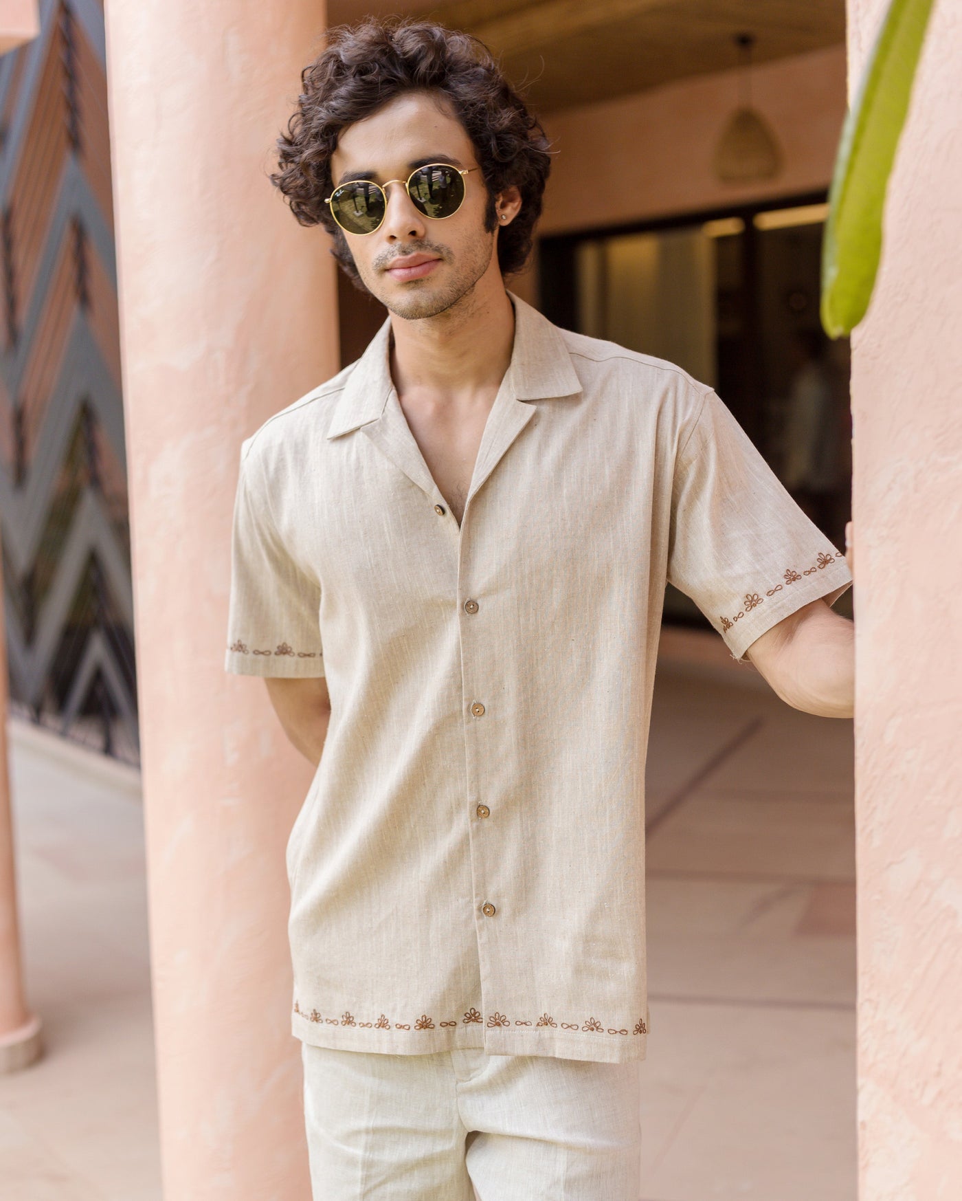 Reed Brown Embroidered Cotton Shirt