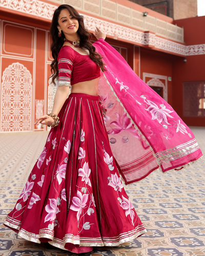 Magenta Pink Handpainted Lehenga Set