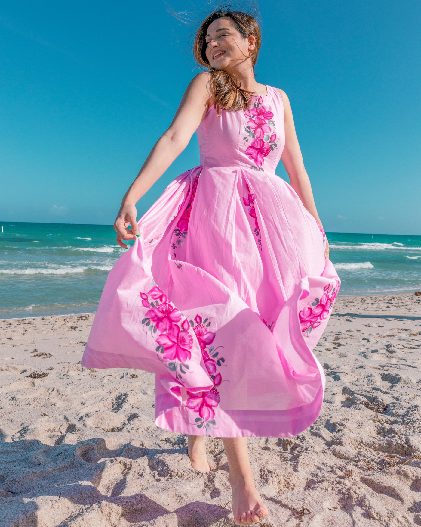 Pink Costa Handpainted Cotton Dress