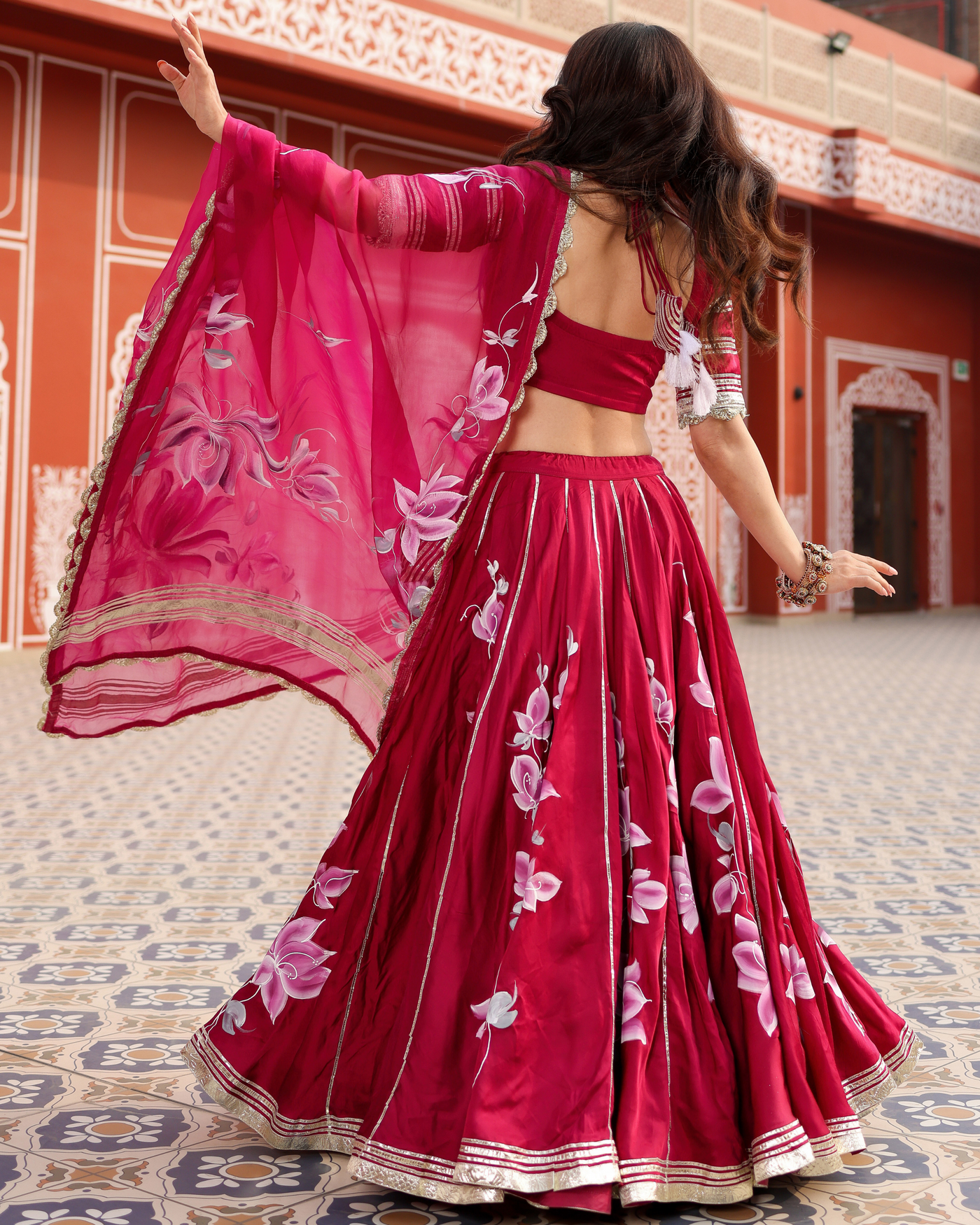 Magenta Pink Handpainted Lehenga Set