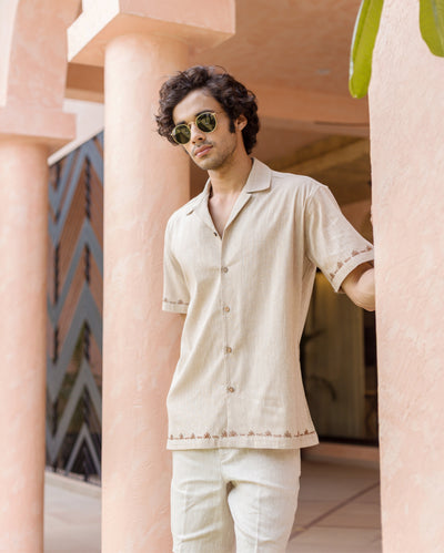 Reed Brown Embroidered Cotton Shirt