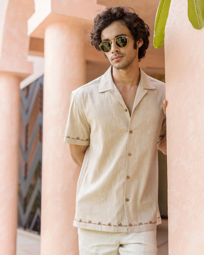 Reed Brown Embroidered Cotton Shirt