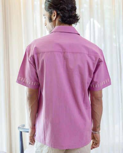 Aven Purple Embroidered Slub Shirt