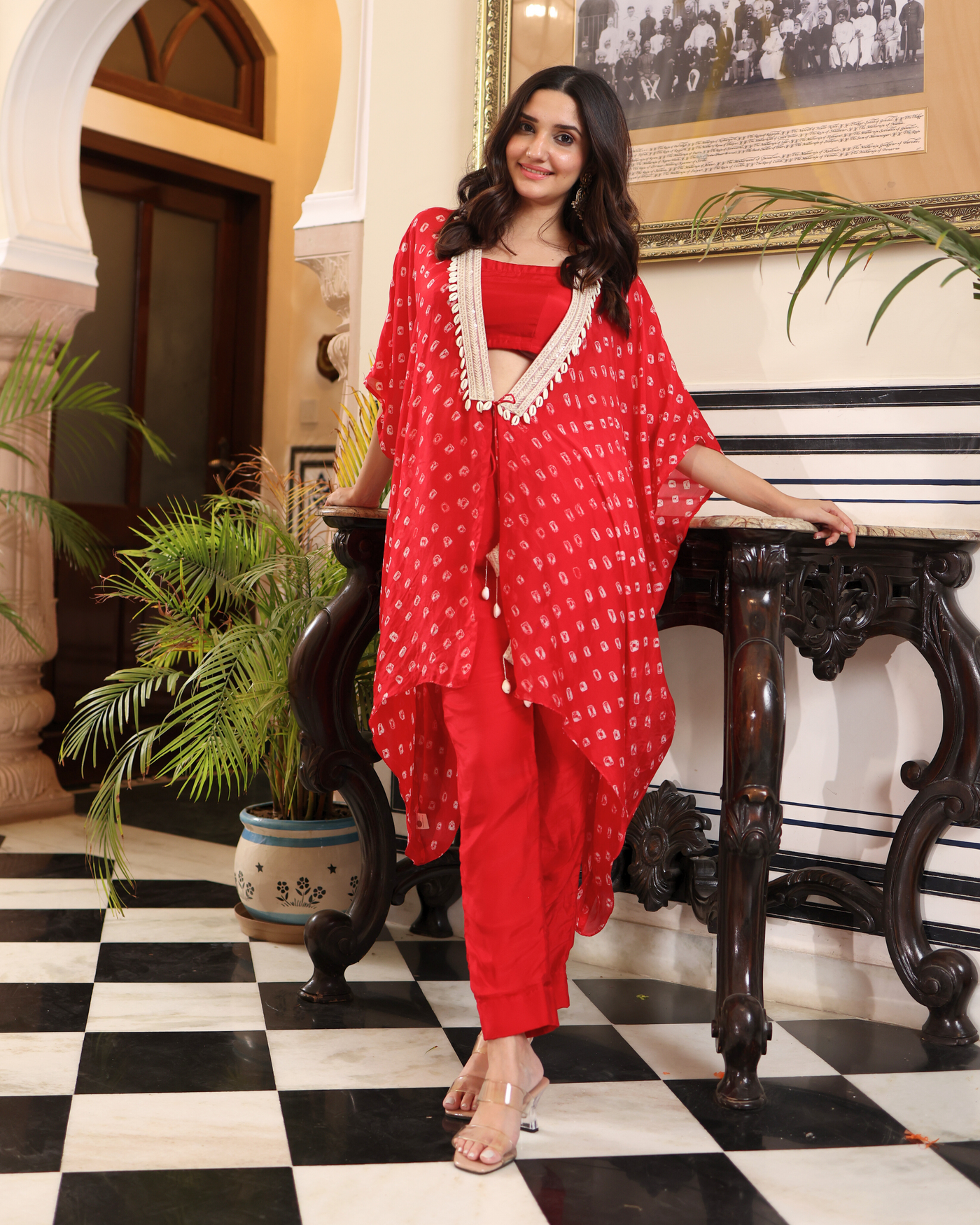 Flaming Red Bandhani Silk Coord Set