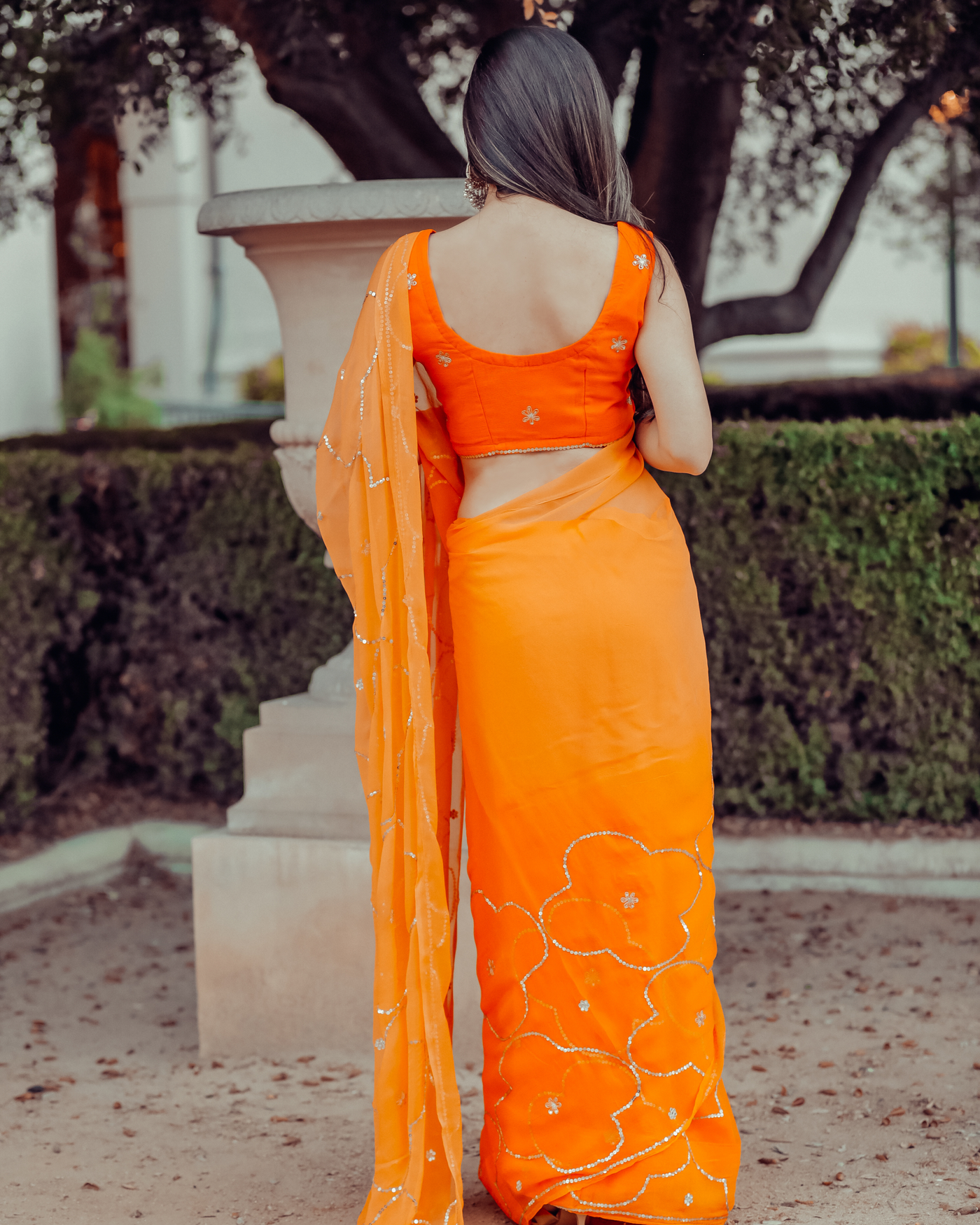 Autum Glory Sequin Jaal Pure Chiffon Saree