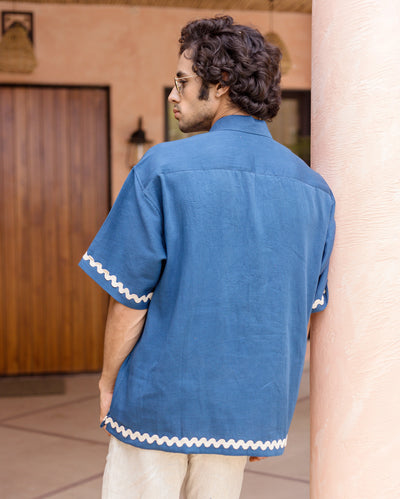 Ash Indigo Embroidered Cotton Shirt
