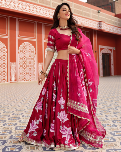 Magenta Pink Handpainted Lehenga Set