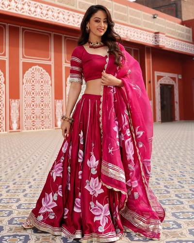 Magenta Pink Handpainted Lehenga Set