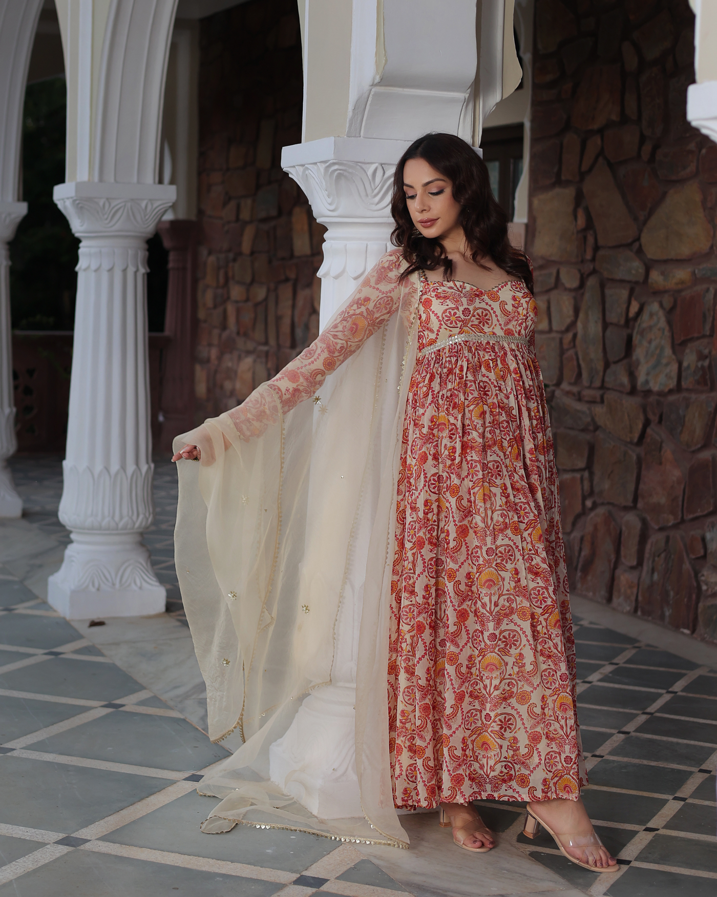 Marigold Cream Delight Printed Georgette Suit Set