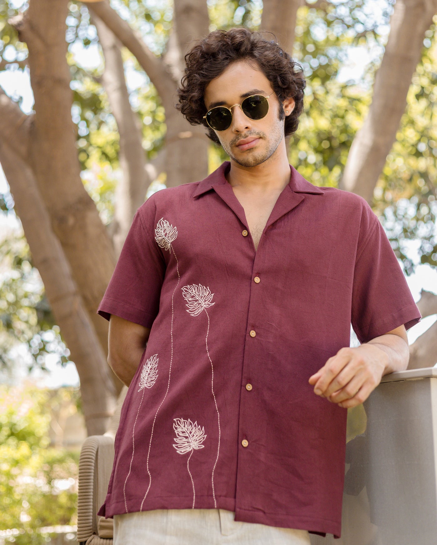 Logan Brown Embroidered Slub Shirt