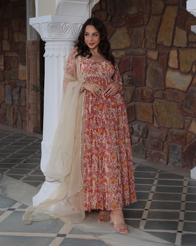 Marigold Cream Delight Printed Georgette Suit Set