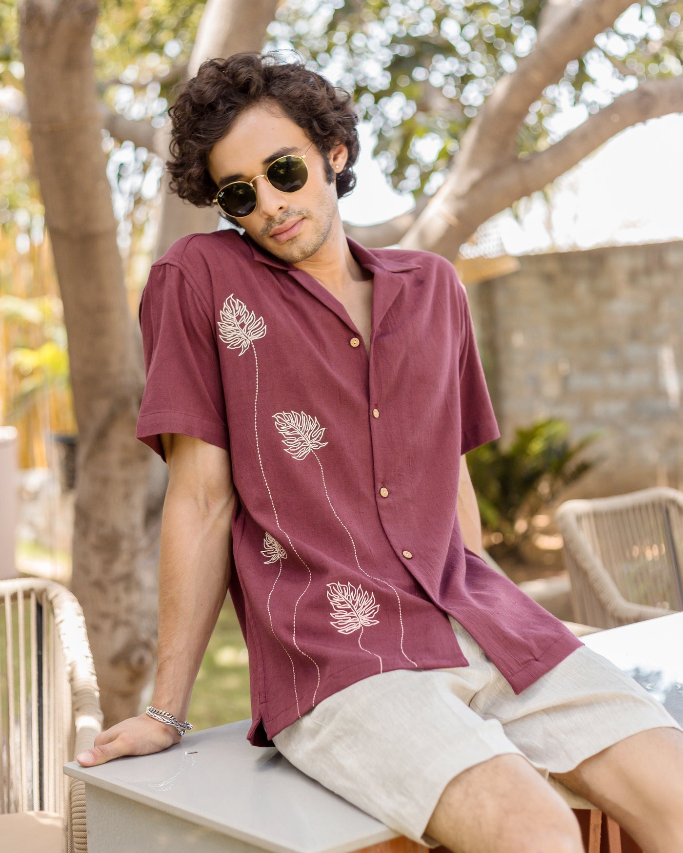 Logan Brown Embroidered Slub Shirt
