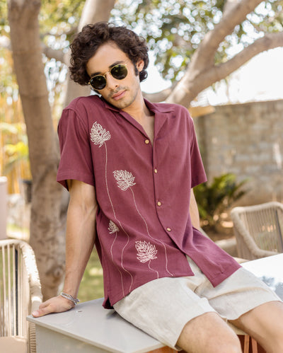 Logan Brown Embroidered Slub Shirt