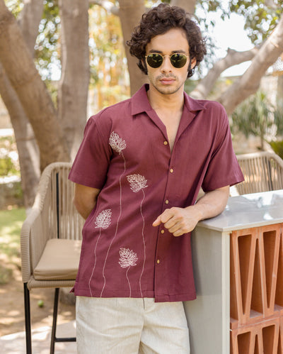 Logan Brown Embroidered Slub Shirt