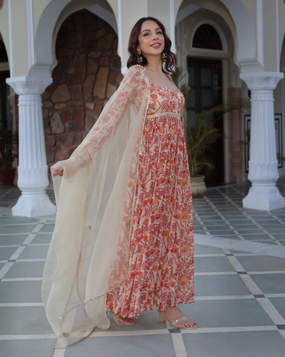 Marigold Cream Delight Printed Georgette Suit Set