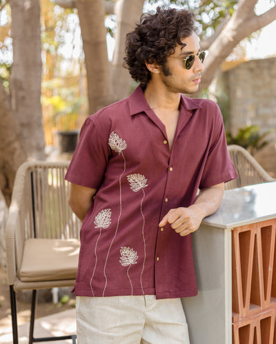 Logan Brown Embroidered Slub Shirt