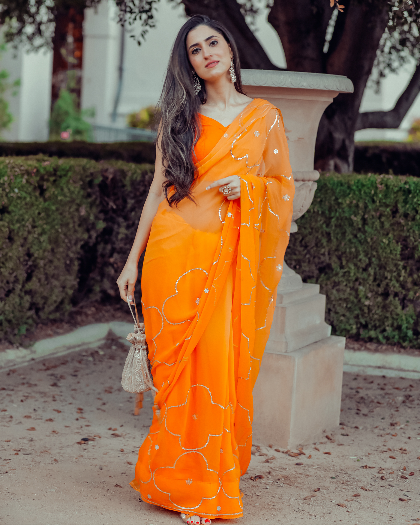 Autum Glory Sequin Jaal Pure Chiffon Saree