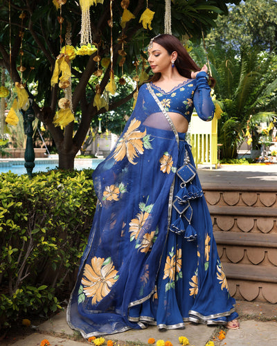 Madison Blue Handpainted Georgette Lehenga Set