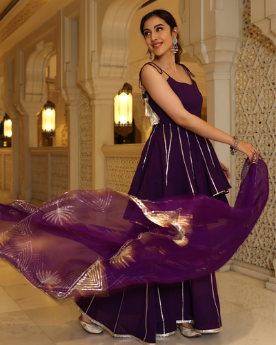 Purple Pennat Gotapatti Sharara Set