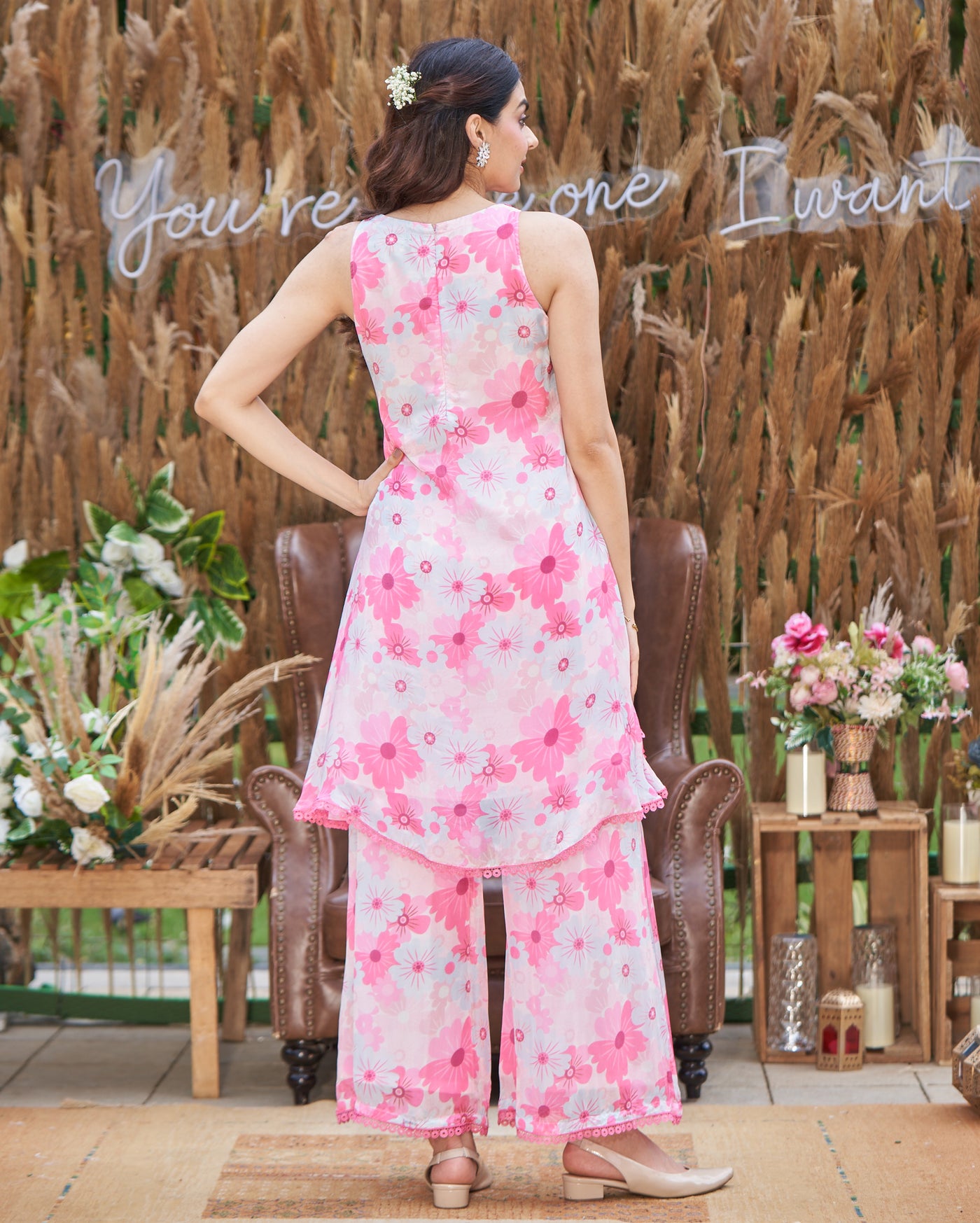 Blossam Pink Printed Silk Coord Set