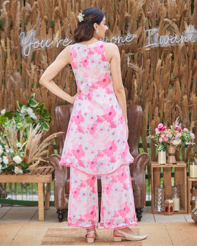 Blossam Pink Printed Silk Coord Set