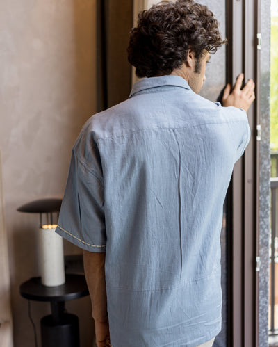 Tate Blue Embroidered Slub Shirt