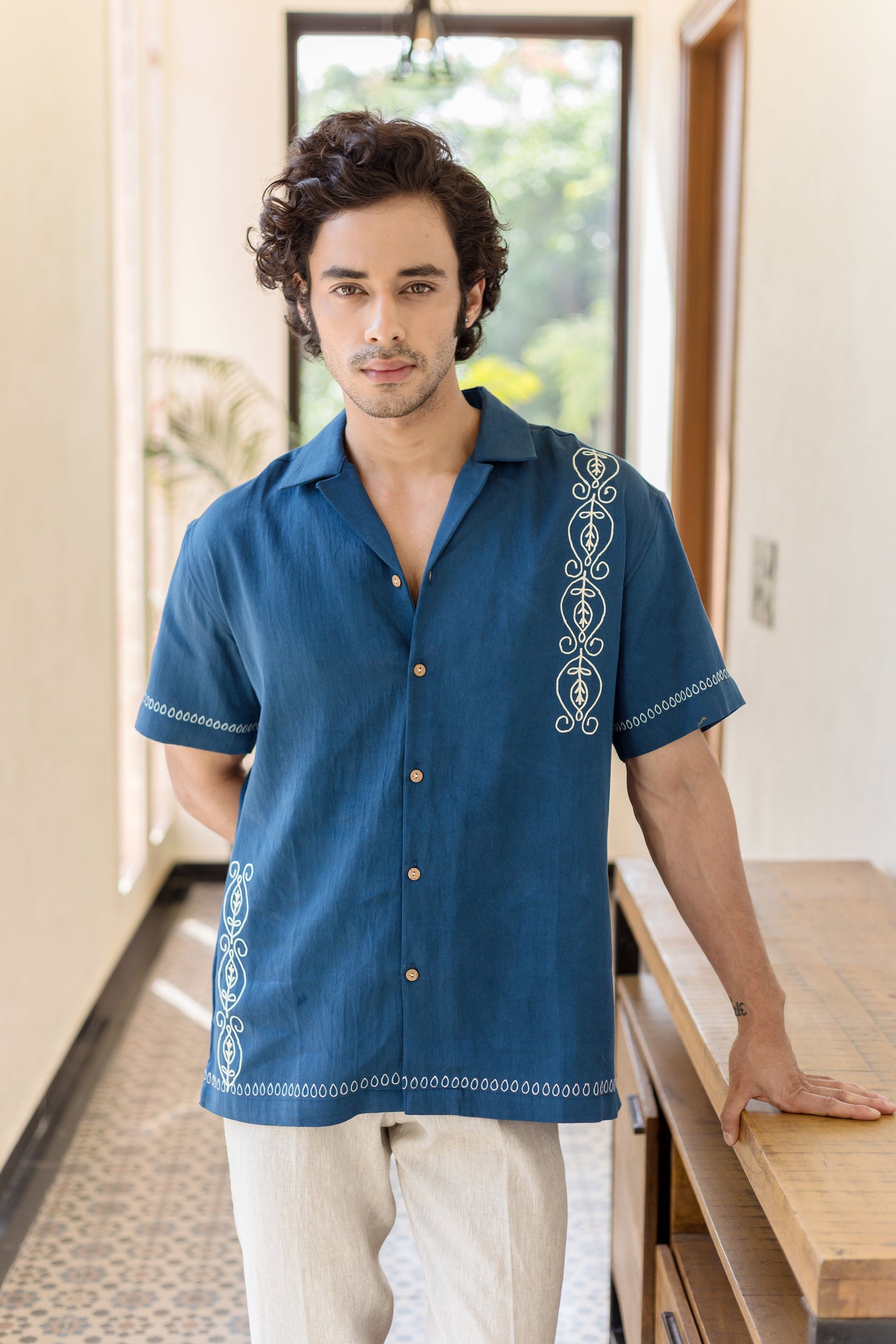 Ford Indigo Embroidered Cotton Shirt