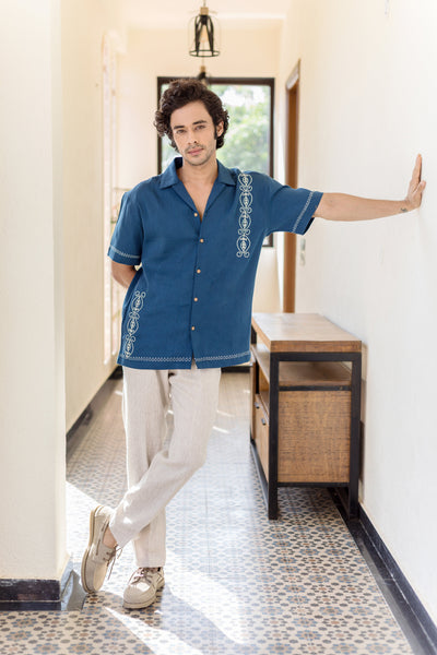 Ford Indigo Embroidered Cotton Shirt