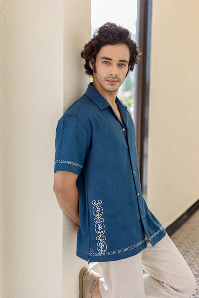 Ford Indigo Embroidered Cotton Shirt