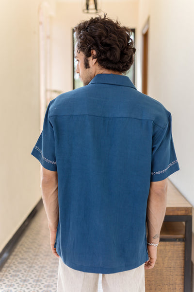 Ford Indigo Embroidered Cotton Shirt