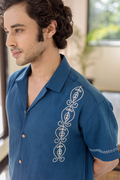 Ford Indigo Embroidered Cotton Shirt