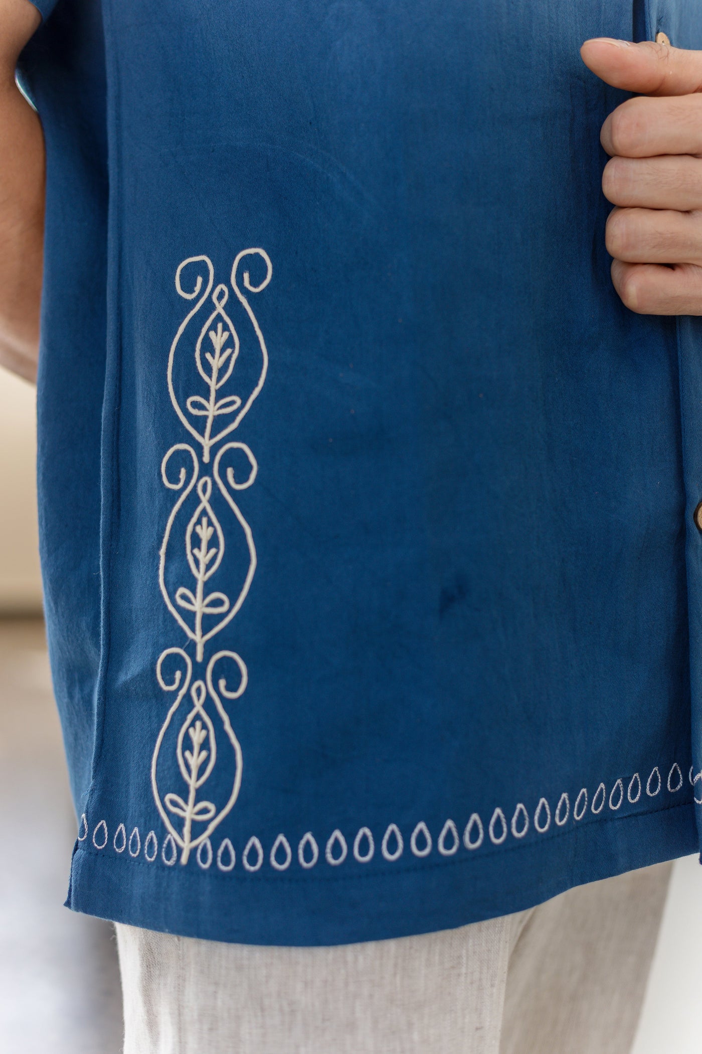 Ford Indigo Embroidered Cotton Shirt