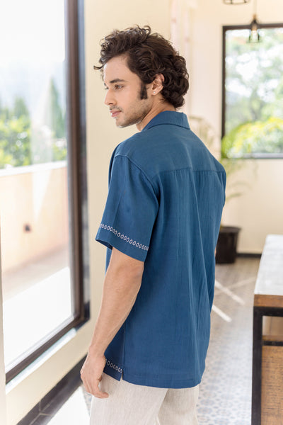 Ford Indigo Embroidered Cotton Shirt