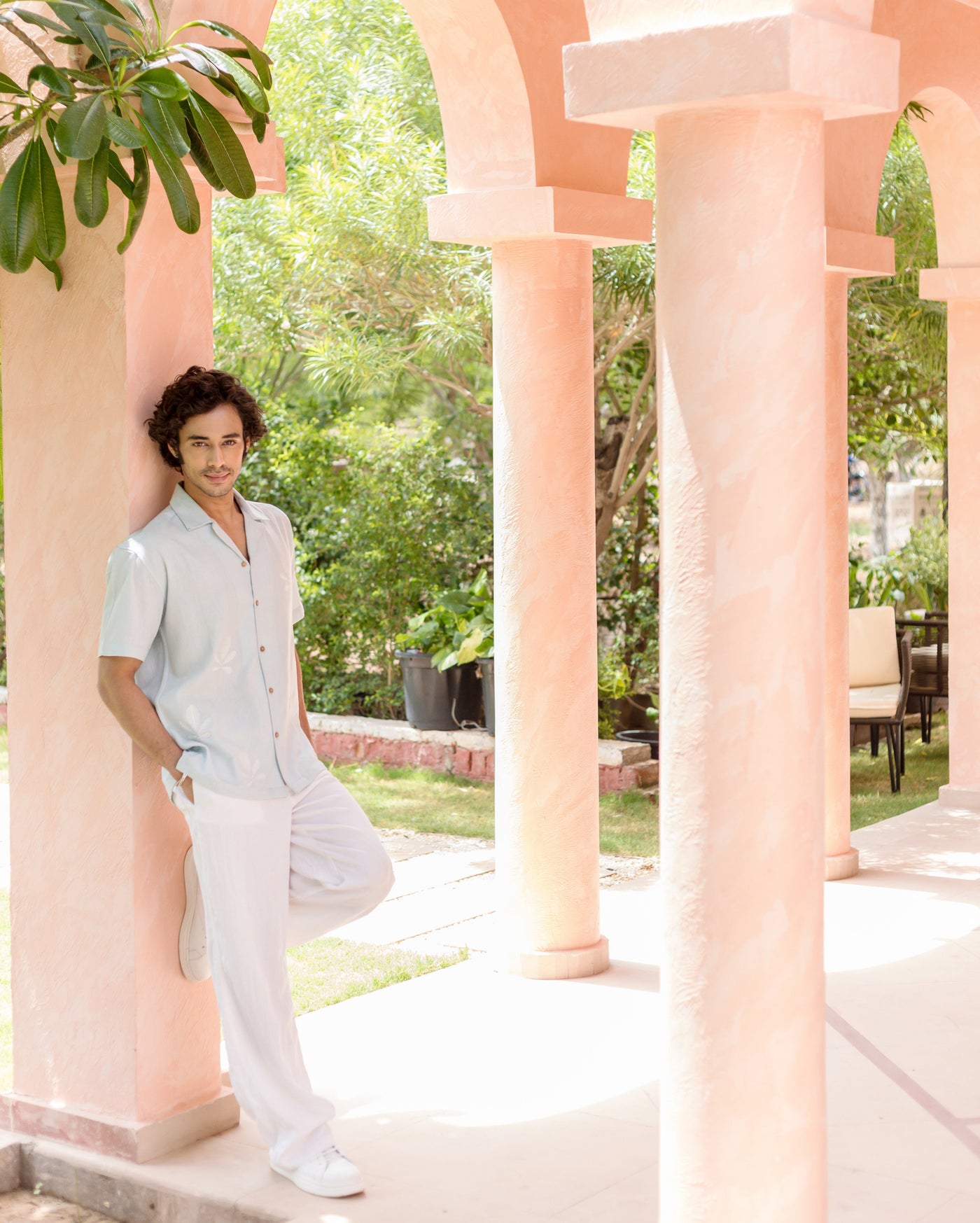 Niko Pastel Blue Embroidered Slub Shirt