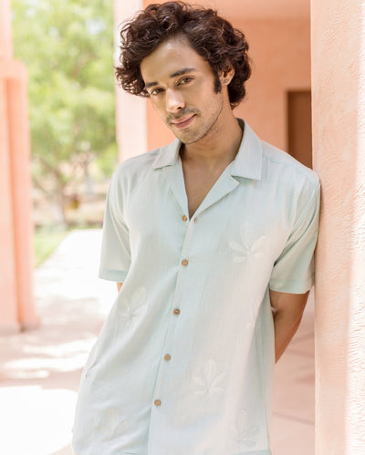 Niko Pastel Blue Embroidered Slub Shirt