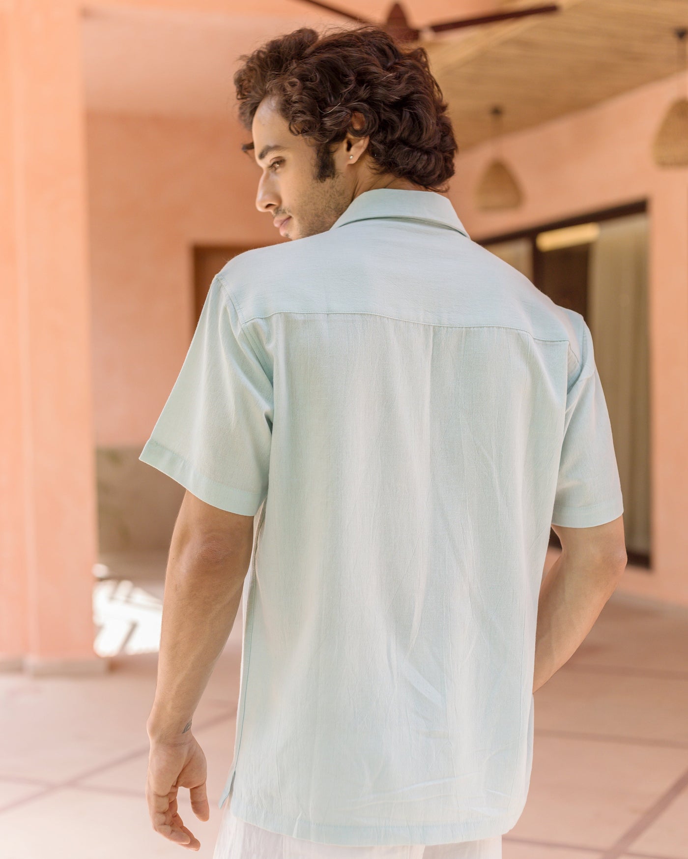 Niko Pastel Blue Embroidered Slub Shirt