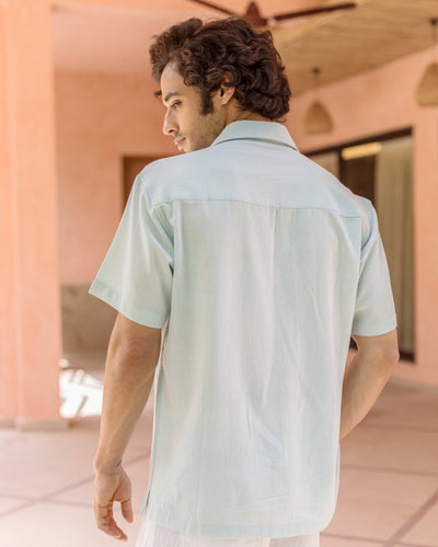 Niko Pastel Blue Embroidered Slub Shirt