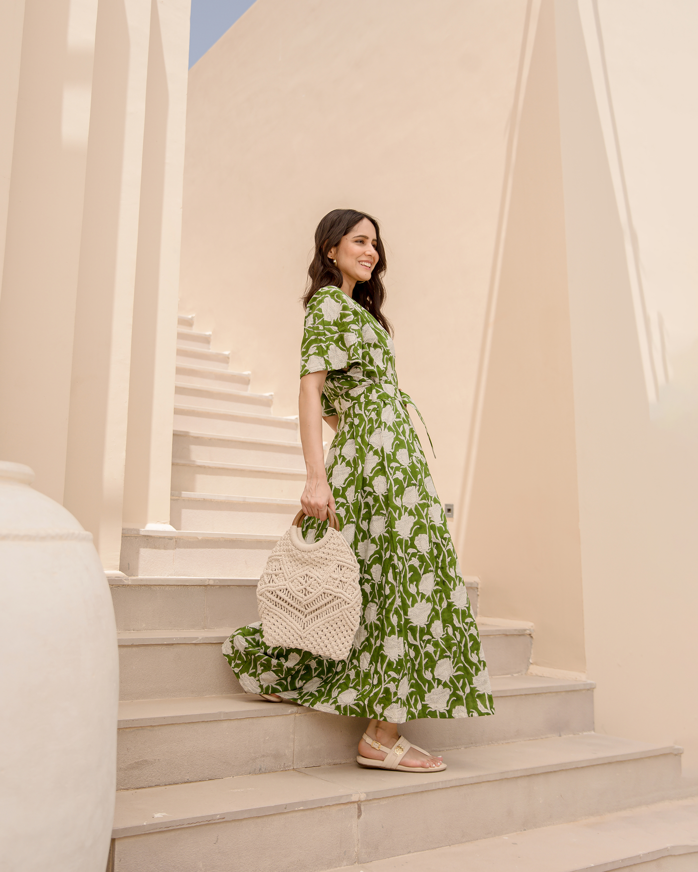Shop Celery Green Printed Cotton Dress for Women Online at Aachho –