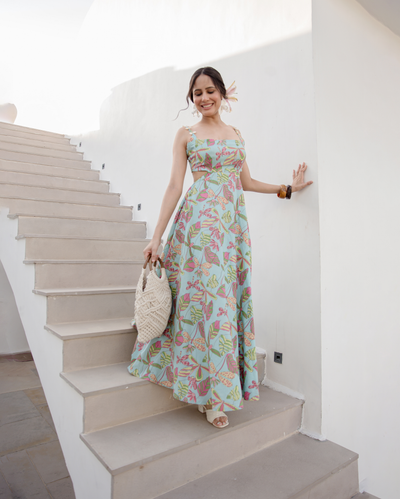 Sky Blue Printed Cotton Dress