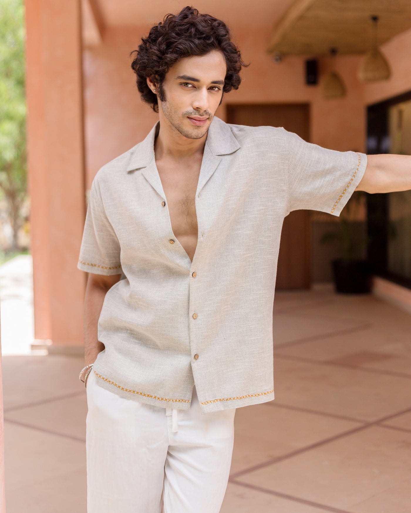 Owen Grey Embroidered Cotton Shirt