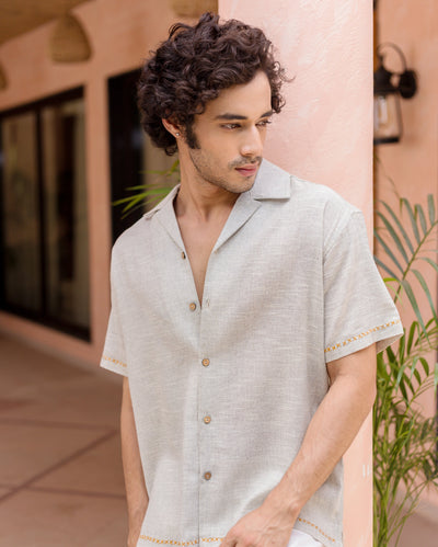 Owen Grey Embroidered Cotton Shirt
