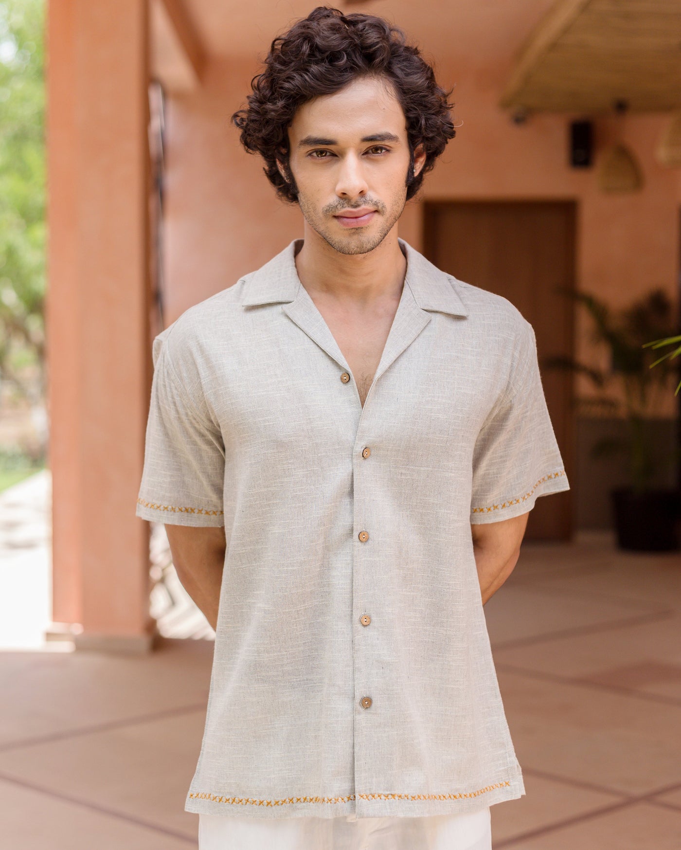 Owen Grey Embroidered Cotton Shirt