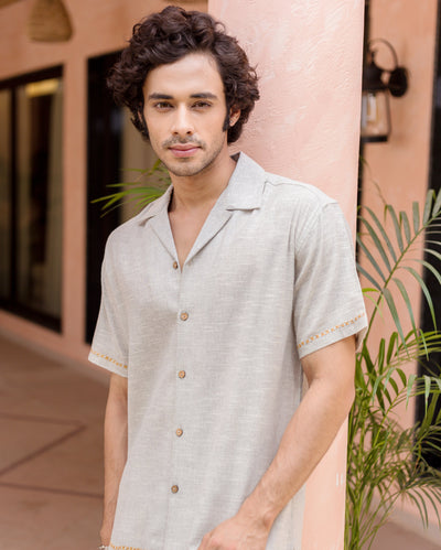 Owen Grey Embroidered Cotton Shirt
