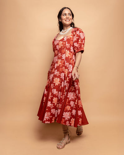 Dusty Fern Rust Orange Cotton Printed Dress